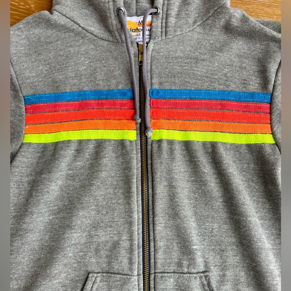 Aviator Nation Gray Hoodie with Rainbow Chest Stripes (M) - Picture 4 of 7